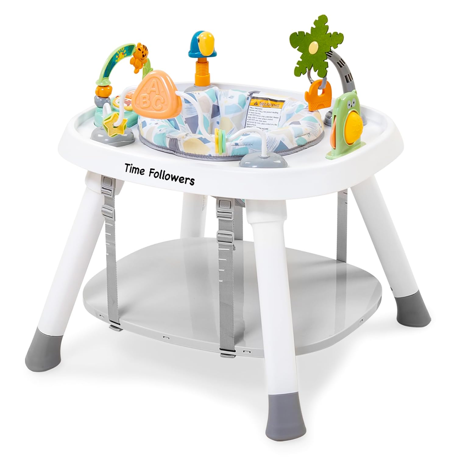 Time Followers® 4-in-1 Baby Activity Center | 3 Stage Grow Stationary Standing Toddler Play Table | Tummy Time,Exersaucer, Jumpers & Bouncers | Babies Essential for Baby Ages 6M+ (White)