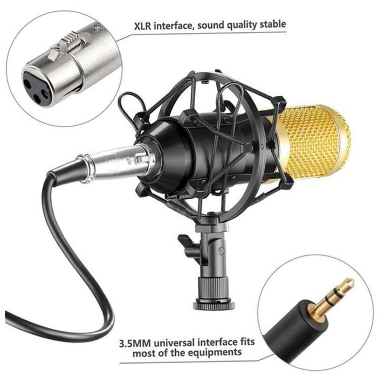 ibasenice Micrófono con Soporte Metálico de Condensador Negro Profesional Bm-800 y Alta Sensibilidad Filtro Anti-Pop para Estudios y Grabación en Computadora