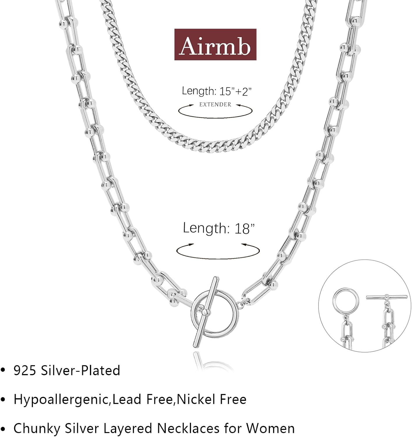 Airmb Gold Necklace for Women Layered 14k Plated Tendy Chunky Gold Necklace Cuban Link Choker Paperclip Chain Stackable OT Toggle Clasp Hypoallergenic Fashion Chunky Statement Jewelry Gifts for Women