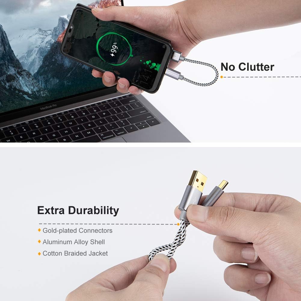 Short USB C Cable 0.5 FT CableCreation USB C Cable Short USB to C Cable Braided Fast Charging Cable 3A 480Mbps for Power Bank, MacBook Air iPad Pro iPad Mini Pixel Galaxy S21 S20 Z Flip, etc, Gray : Electronics