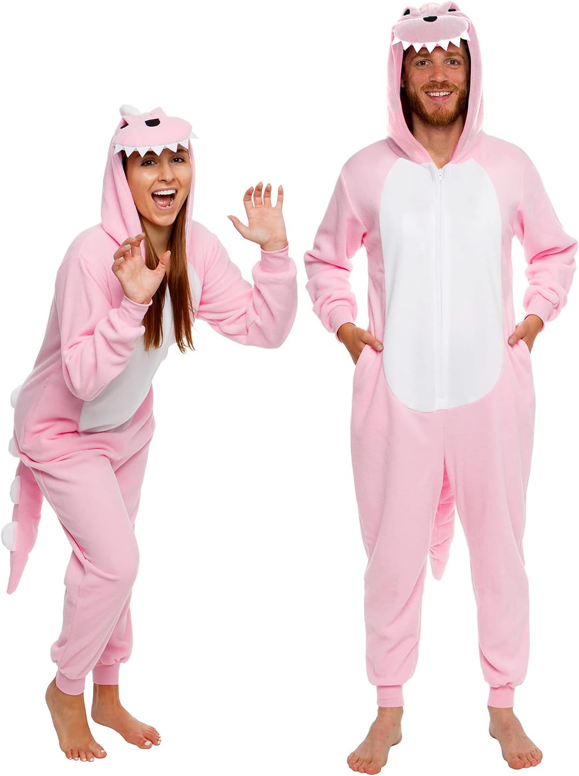 Silver Lilly Slim Fit Animal Pajamas - Adult One Piece Cosplay Dinosaur Costume (Pink, Medium)