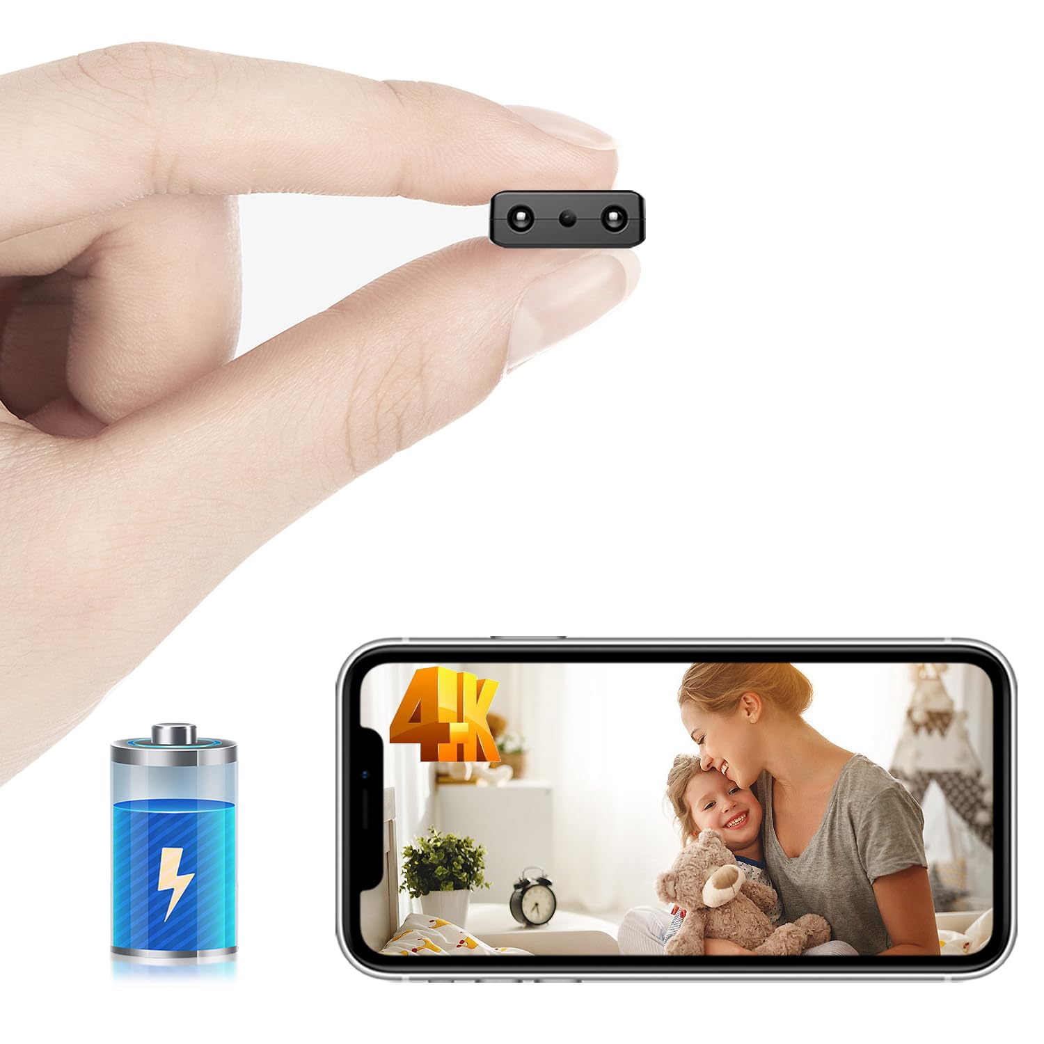 ?Free 64G?Smallest Wireless WiFi Battery Camera,Concealed Coin Size Camera,Portable 4KHD Video Recording Live Feed for Smart Home Baby Monitor,Nanny Cam,Night Vision,Motion Detection,Cloud Storage