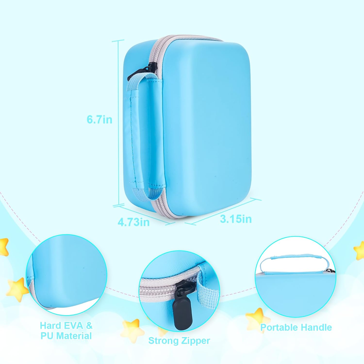 Phetium Kids Instant Print Camera Case Compatible with ETIKEZ/ESOXOFFORE/Cimizi/DUDUDRAGON/Dylanto Instant Cameras for Kids, Storage Organizer Bag for Refill Print Paper Rolls(Box Only)-Light Blue - Image 4