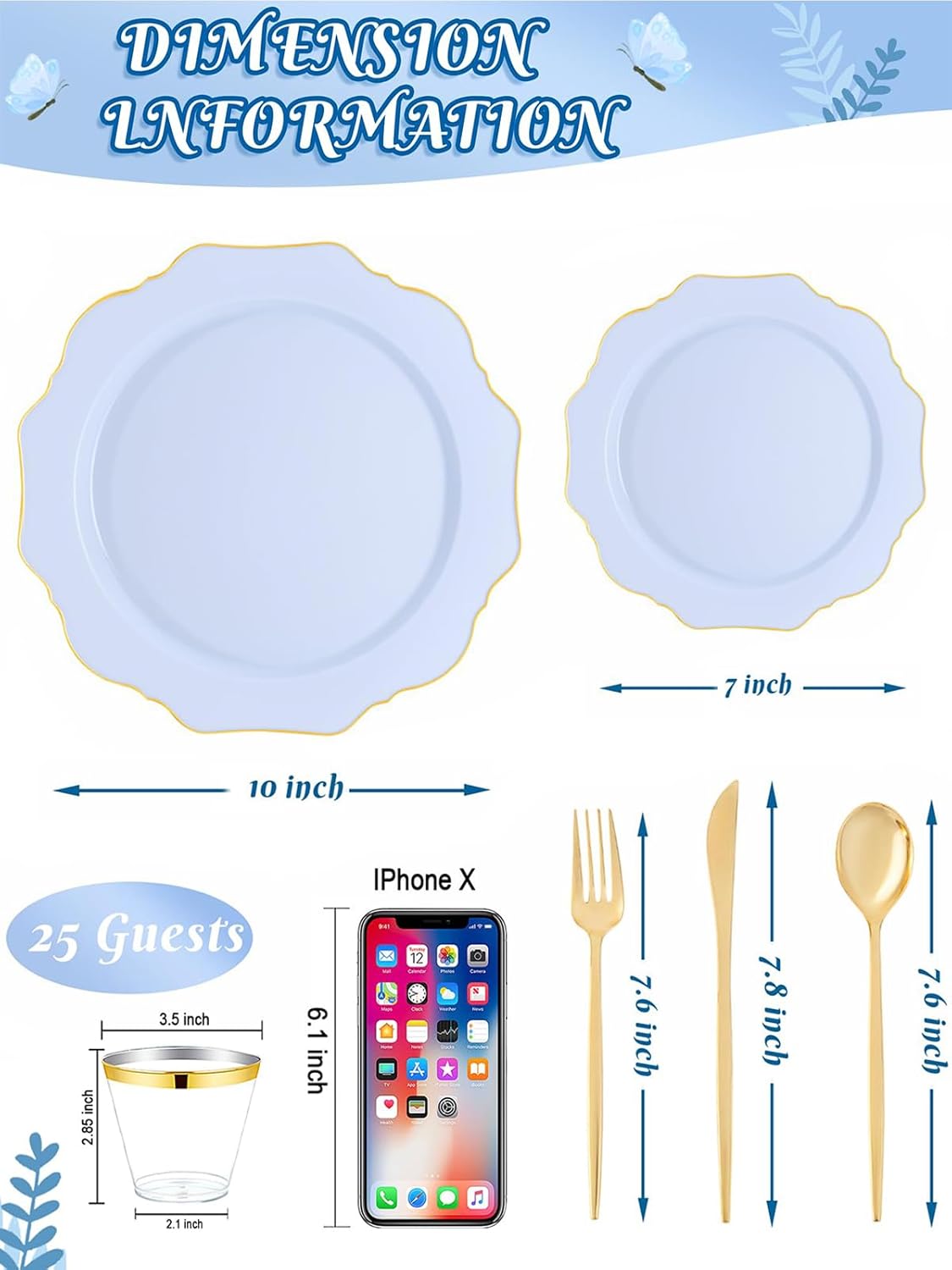 WDF 175Pcs Blue Plastic Plates - Heavy Duty Baby Blue Plates Disposable - 25Guests Plastic Dinnerware Ideal for Parties/Wedding/Baby Shower/Easter - Image 7