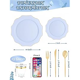WDF 175Pcs Blue Plastic Plates - Heavy Duty Baby Blue Plates Disposable - 25Guests Plastic Dinnerware Ideal for Parties/Wedding/Baby Shower/Hanukkah