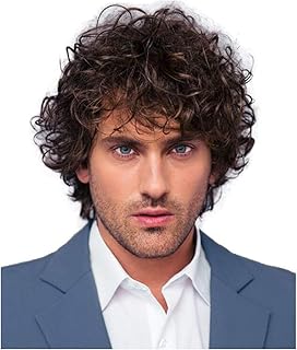 Peruca de cabelo cacheado masculina peruca marrom pequena onda cacheado peruca peruca de alta temperatura rede rosa peruca de seda