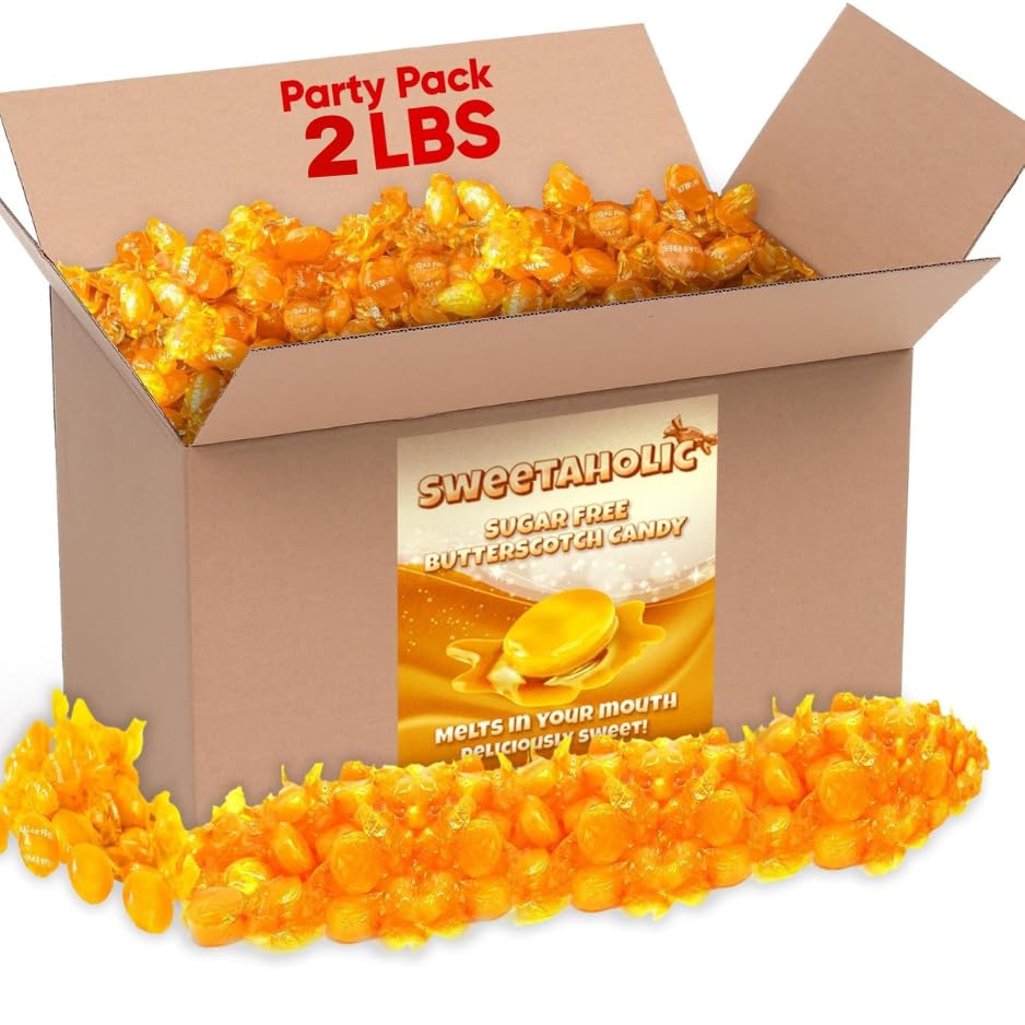 Sweetaholic Sugar Free Butterscotch 2 Pounds Bulk Hard Candy, Individually Wrapped, Ideal Gift for Diabetic Adults | Low Calorie, Zero Sugar