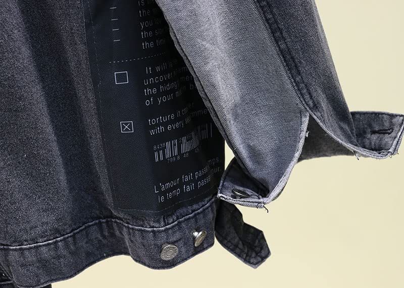Hip Hop Denim Jacket Women Print Long Sleeve Coat Loose Washed Jeans Outerwear,One Size3