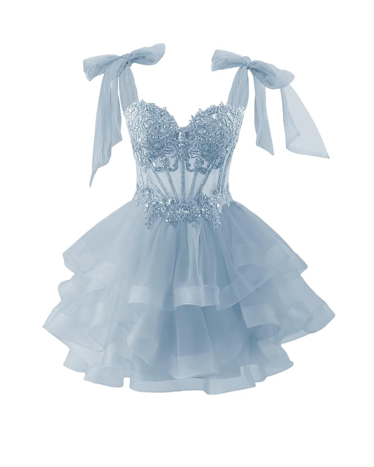 Clothfun Tiered Tulle Short Homecoming Dresses 2025 for Teens Lace Applique Sweet 16 Prom Cocktail Dress CYN021