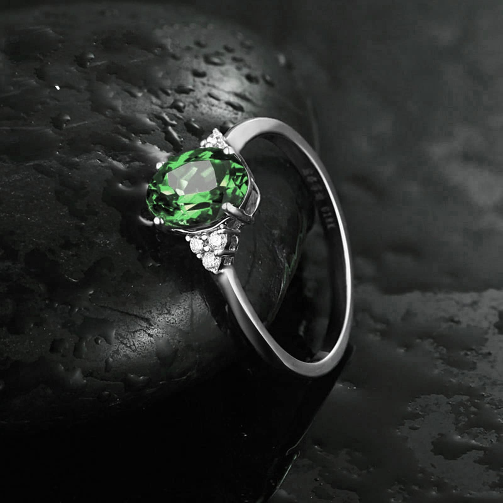 Eternity-Ringe für Damen, 925er Sterling-Solitär, oval, grüner Zirkonia, Verlobungsversprechen, Größe H 1/2–V 1/2