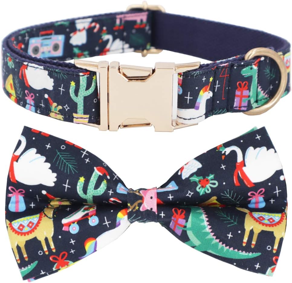 Free Sunday Christmas Dog Bow Collar,Christmas Dog Collar Bow with Funny Animals (L)