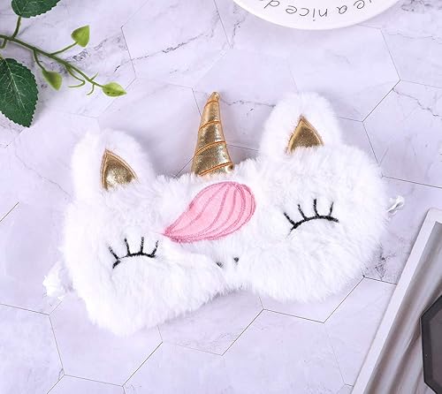 Miniatura 4 de Paquete de 2 lindos antifaz para dormir de animales para niñas, lindo unicornio de felpa suave para dormir, máscara para dormir con los ojos para