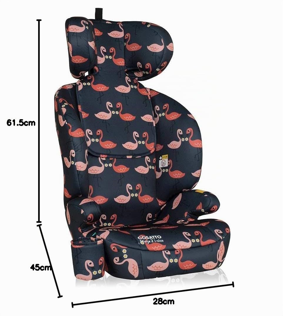 Cosatto Ninja 2 i-Size Hochlehnen-Sitzerhöhung 100-150cm (Pretty Flamingo) | ISOFIX oder Fahrzeuggurt Einbau mit Seitenaufprallschutz, Memory-Schaum und waschbaren Bezügen.