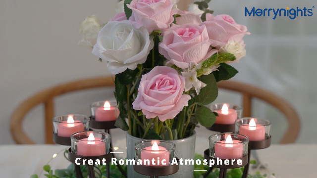 Image of merrynights LED Candles, 24 Pack Tea Lights Candle Battery Operated, Flameless Tealight Votives, Realistic Tea Lights for Wedding Home Party Decor -D 1.5 inch x H 1.25 inch -Pink Light