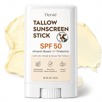 Dersie Tallow Sunscreen Stick SPF 50 Zinc Oxide Sun Balm + Whipped Tallow Moisturizer Daily Sun Protection & Skin Barrier Repair for Face & Body For Dry, Sensitive Skin