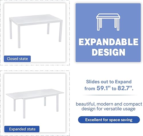 Miniatura 4 de Soleil Jardin Mesa de comedor extensible de aluminio para patio, 59 a 83 pulgadas, mesa rectangular ajustable para interiores y exteriores, para 6-8