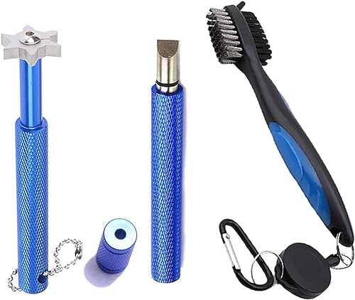 VIPMOON Juego de herramientas de limpieza de golf, cepillo retráctil para palos de golf y 2 sacapuntas de ranura para palos de golf para U y V, kits