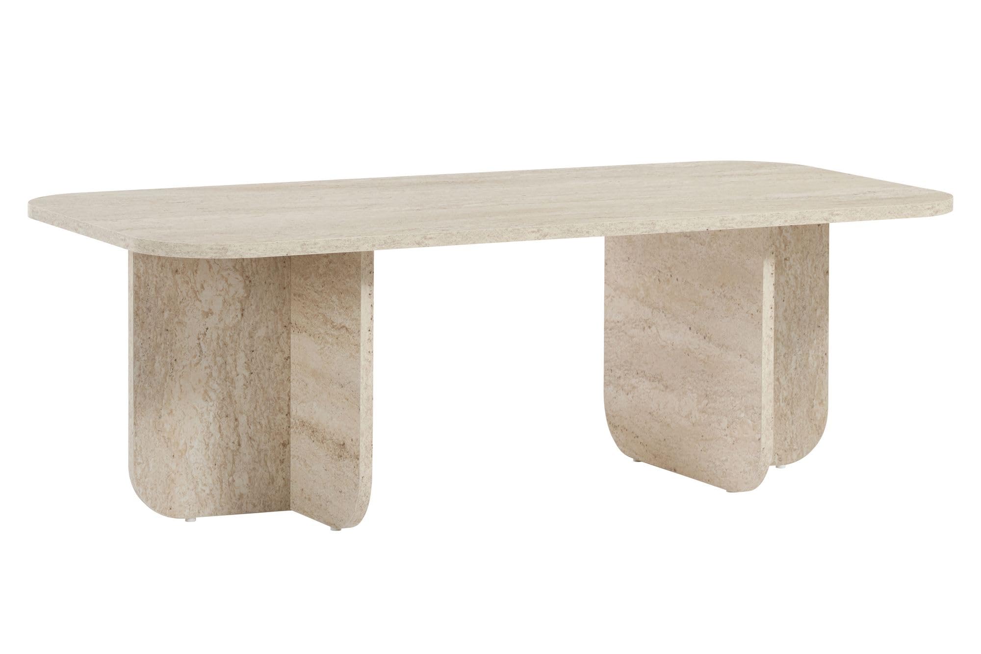 Stilvoller Couchtisch, Travertine-Farbe, 120 x 60 x 41 cm | 100% melaminbeschichtete Spanplatte, 18 mm dick | perfekt für Moderne Wohnzimmer & Räume