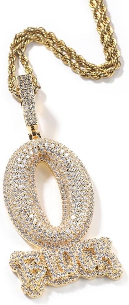 Hip-Hop Style Diamond O Block Zircon Letter Pendant Necklace Fashion Jewelry for Men and Women 24inch twist chain