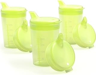 Horn Medical Juego de 3 vasos de pico, 250 ml, para adultos, con dos tapas (apertura grande y pequeña) por juego, color a elegir (amarillo)