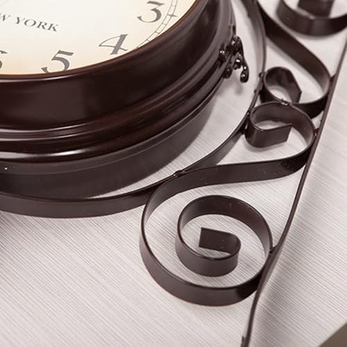 Miniatura 9 de Surakey Reloj de pared redondo de hierro forjado de aspecto antiguo marrón para colgar en la pared, de doble cara, dos caras, estilo retro, para
