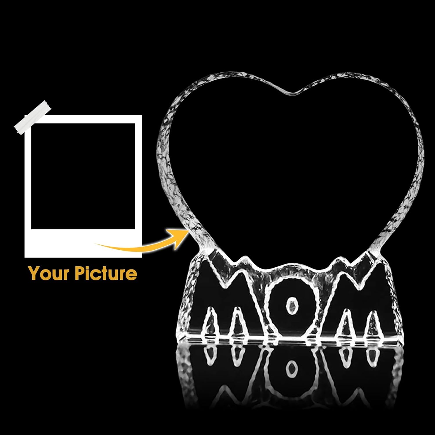 Personalized Crystal Photo Gifts for Mom - Custom Heart-Shaped Crystal Picture Frame for Mother's Day Birthday Christmas Memorial Decoration Gift - Engraving