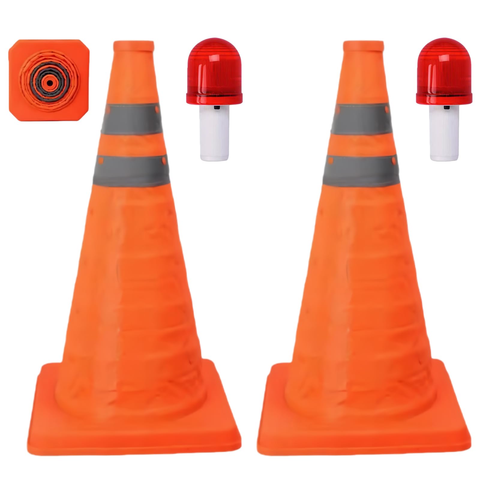 2 Stück Faltbar Leitkegel, 45cm Faltkegel Warnkegel, Reflektierender Verkehrskegel, Mehrzweck-Popup-Reflektierender Sicherheitskegel, Faltbar Warnkegel Sicherheitskegel, Leitkegel Faltbar
