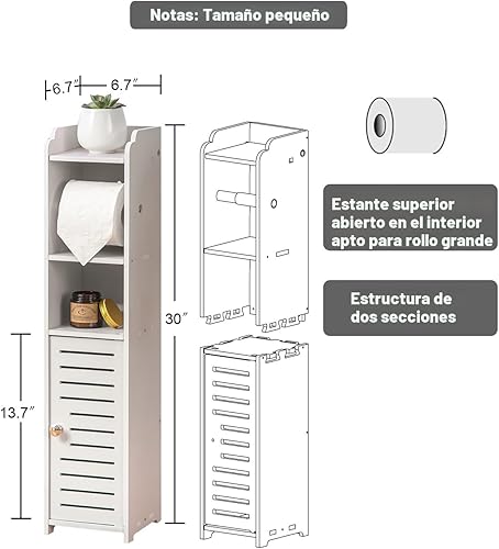 Miniatura 4 de AOJEZOR - Soporte para papel higiénico: gabinete de almacenamiento para baño pequeño con soporte para rollo de papel, ideal para colocar junto al