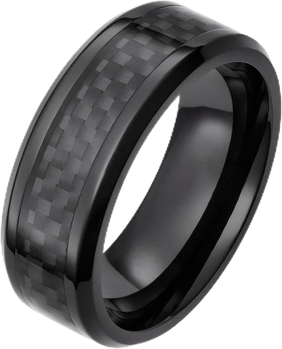 TTVOVO 8MM Black/Red/Green/Blue/Silver Carbon Fiber Inlay Carbide Ring Black Wedding Band Polished Finish Edges Men’s Ring Comfort Fit for Men Women