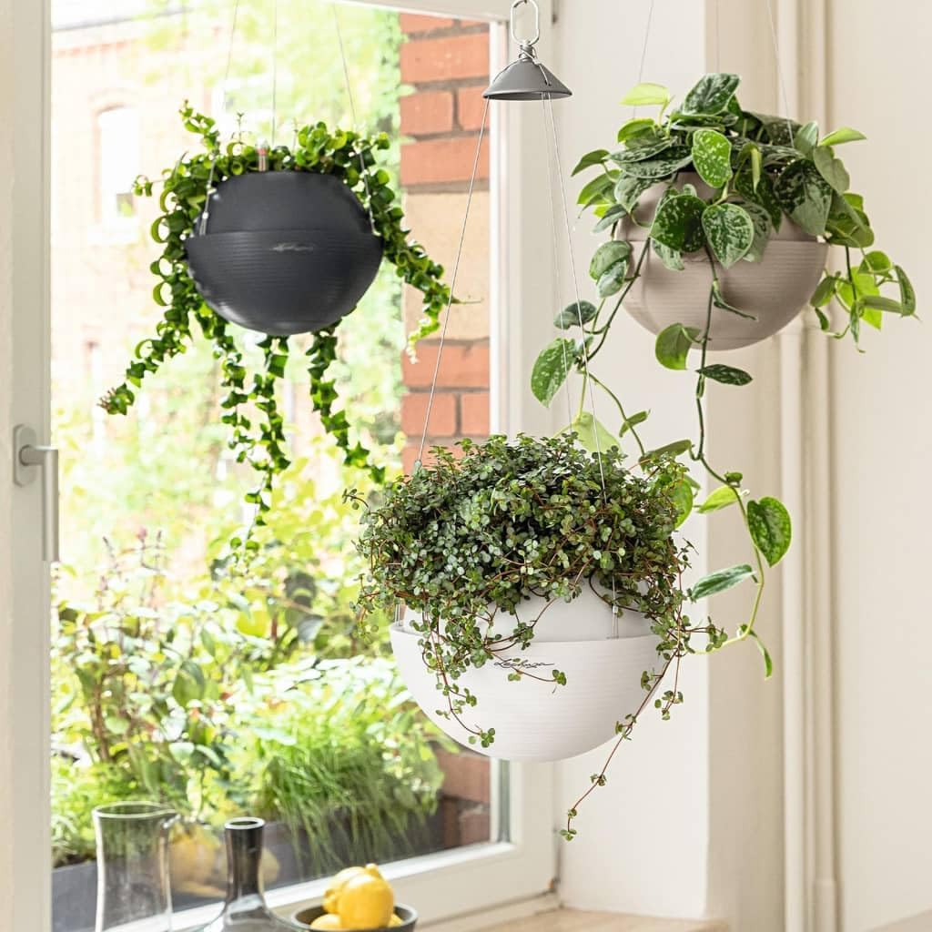 Lechuza BOLA Color 23 Sand Brown, Self-Watering Hanging Planter, D9.1 H7.1 in