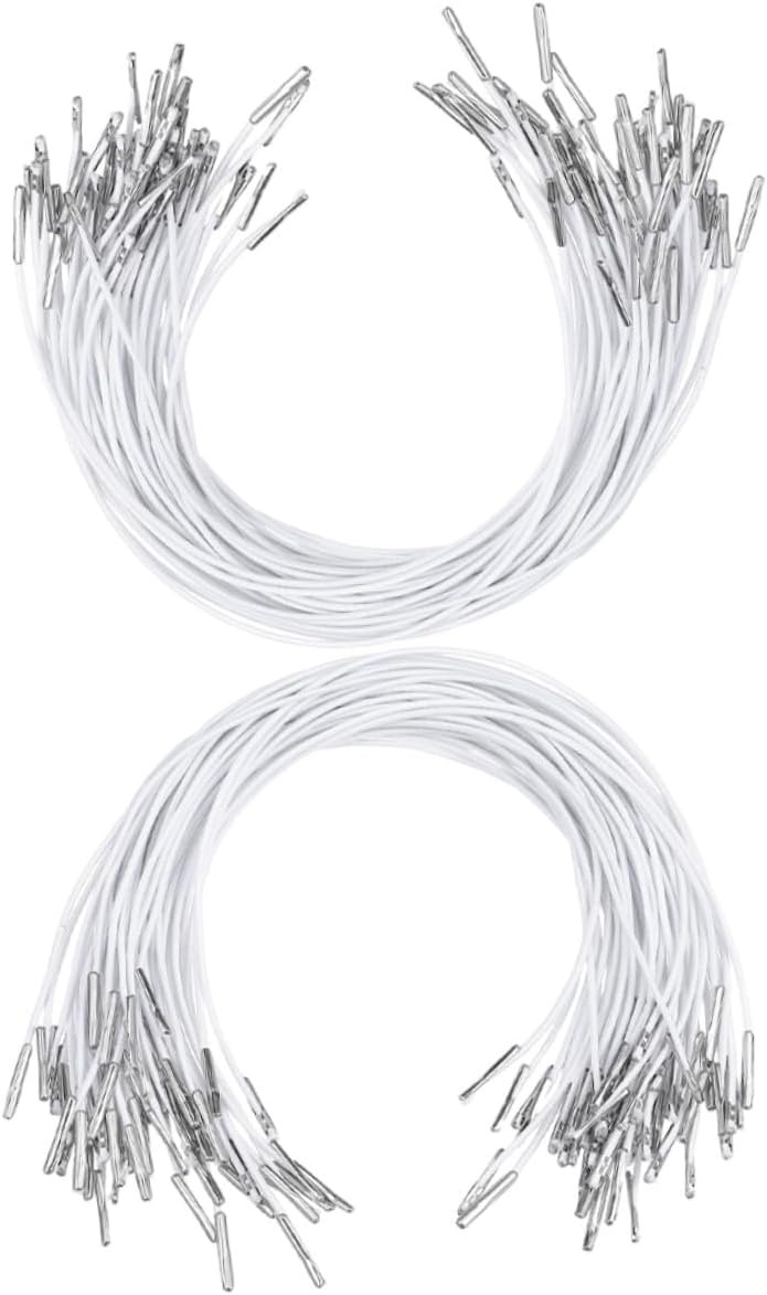 200pcs White Elastic Mask Strings with Metal Ends Soft Stretch Bands for DIY Crafting Bookbinding Party Hats Folder Securing Lightweight and Elastic Cord Extenders