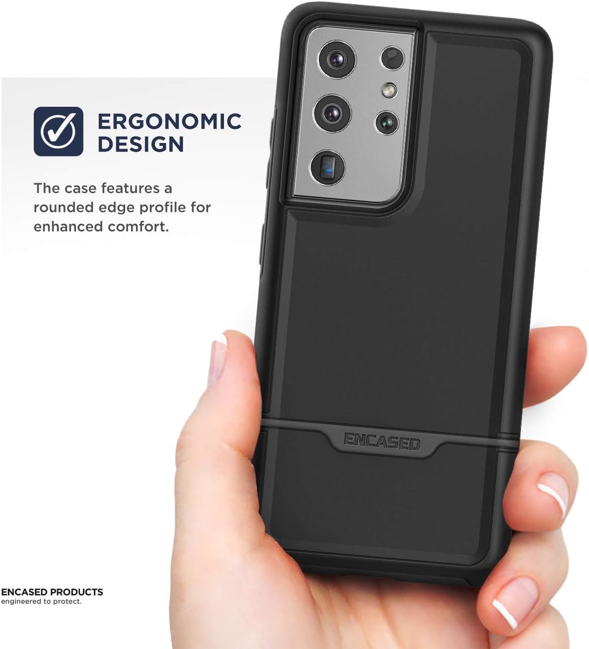 Encased Rebel Series Designed for Samsung Galaxy S21 Ultra Belt Clip Case (2021) Protective Heavy Duty Holster Phone Case - Black