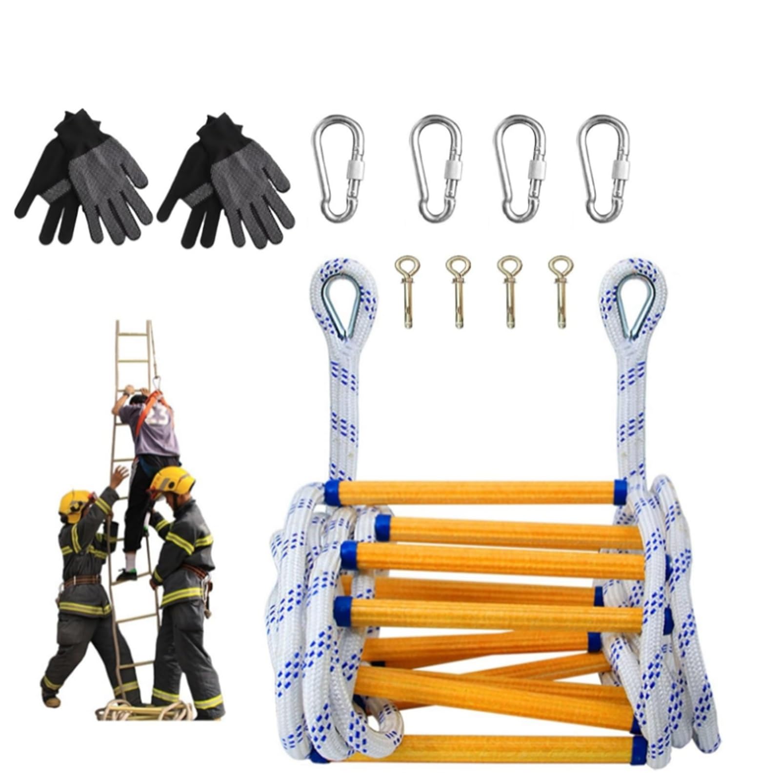 Rope Ladder Fire Escape Windows And Balconies Quick Use In The Fire, Safety Ladders Carabiners, Compact & Reusable Nylon Escape Ladders(50FT/15M)