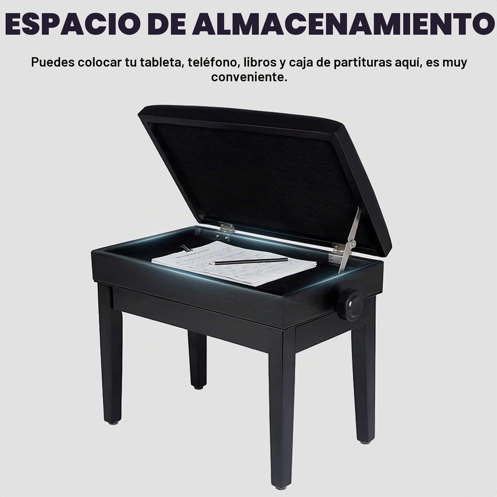 Banqueta Piano Botón de cuero PU negro,silla piano,banqueta piano regulable altura,banco piano de con compartimento almacenamiento,retro de madera maciza y ergonómico keyboard seat banco de piano