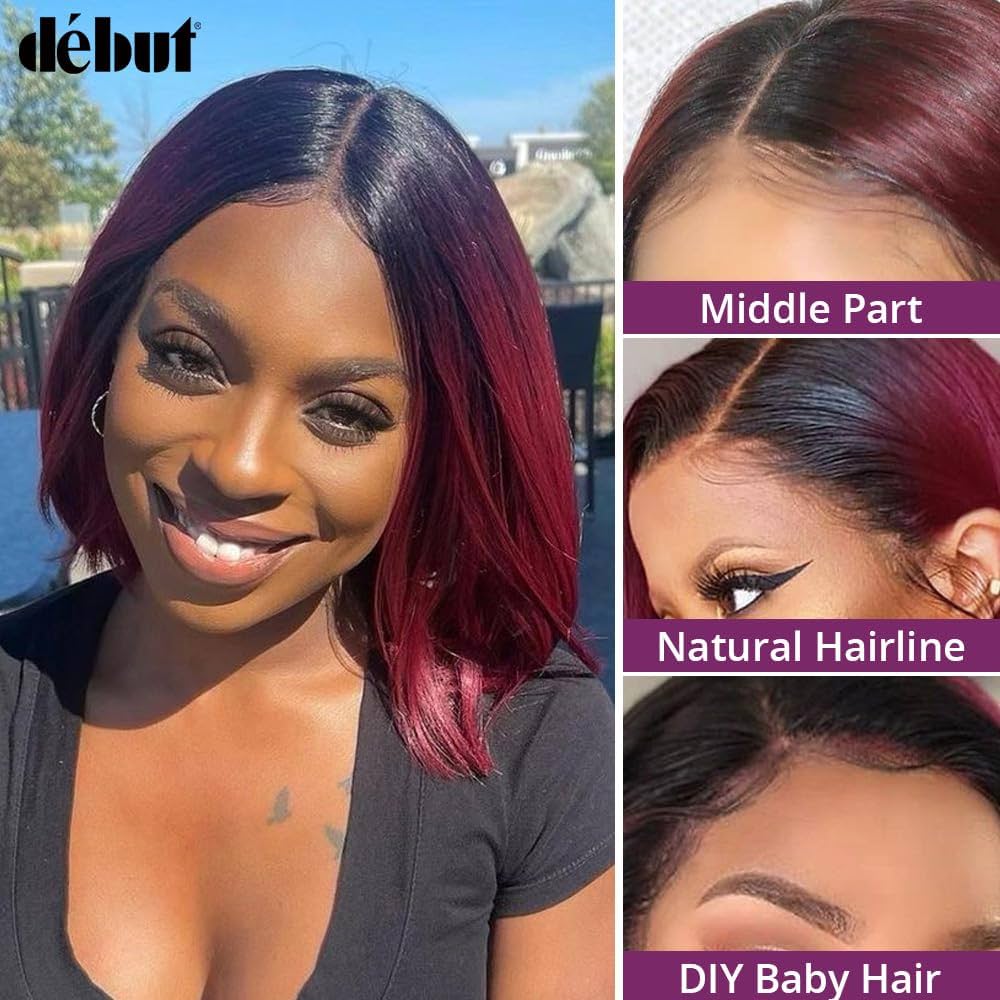 Amazon.com : DÉBUT Short Bob Wigs 1B Burgundy Lace Front