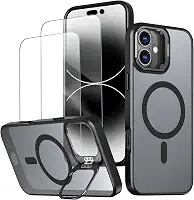 Capa magnética para iPhone 17 Capinha - Inclui 2 protetores de tela [Suporte para celular] [Compatível com carregamento sem fio] Case Skin-touch para iPhone 17 - Preto