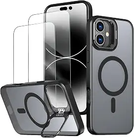 Capa magnética para iPhone 17 Capinha - Inclui 2 protetores de tela [Suporte para celular] [Compatível com carregamento sem fio] Case Skin-touch para iPhone 17 - Preto