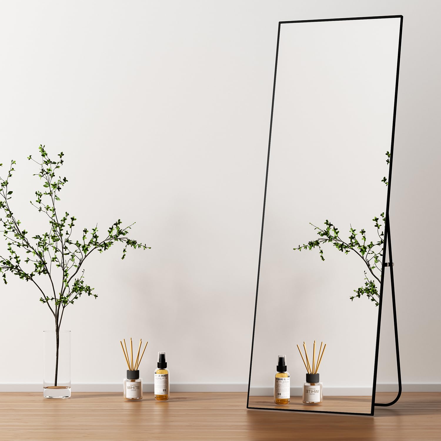 OPYNU Full Length Mirror with Stand,Full Body Mirror for Living Room and Dressing Room,57"x20" Aluminum Alloy Frame,Hanging or Leaning for Wall,