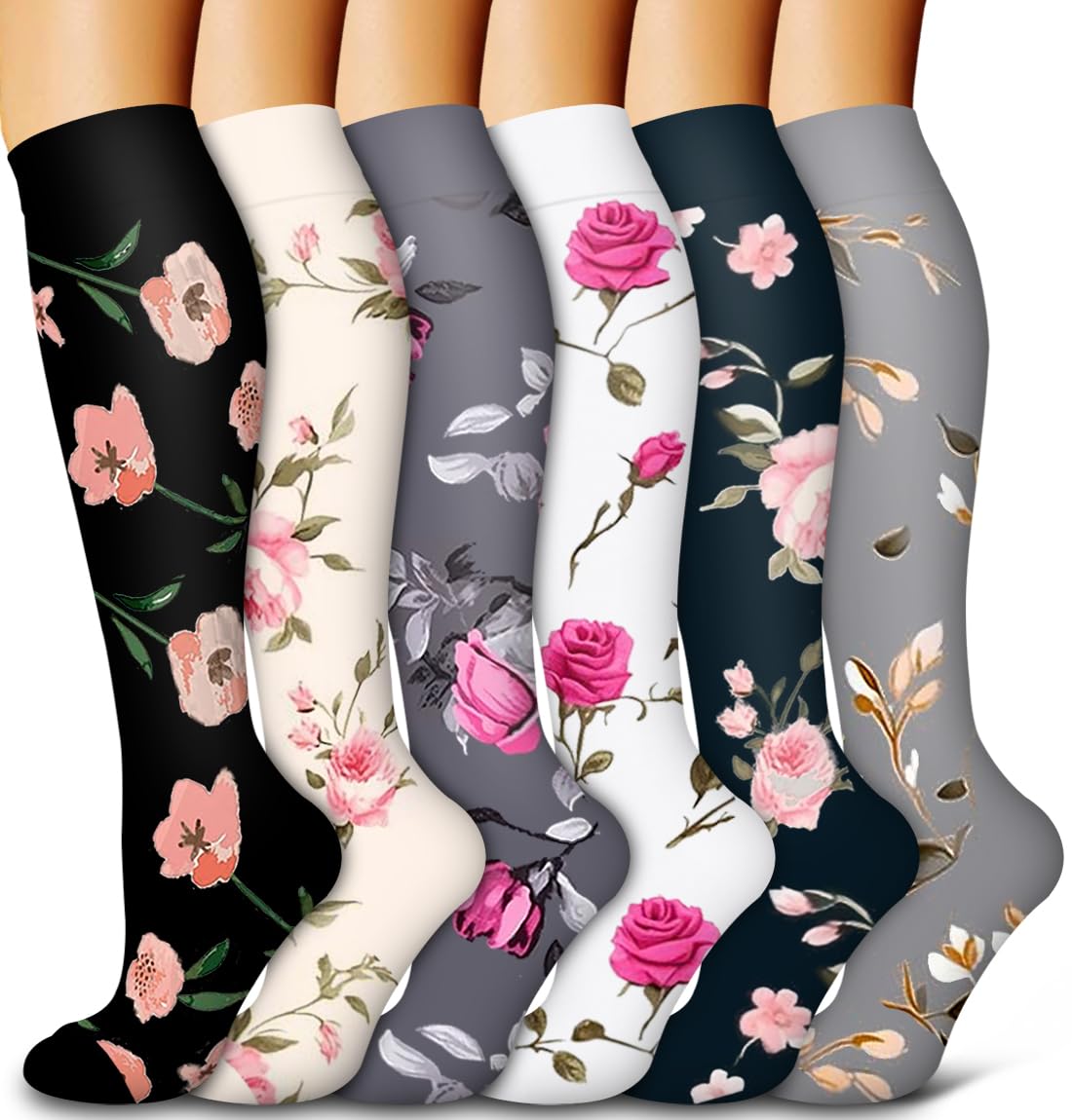 Bluemaple 6 Pack Copper Compression Socks for Women and Men Circulation-Best Support for Medical, Running,Nursing,Athletic