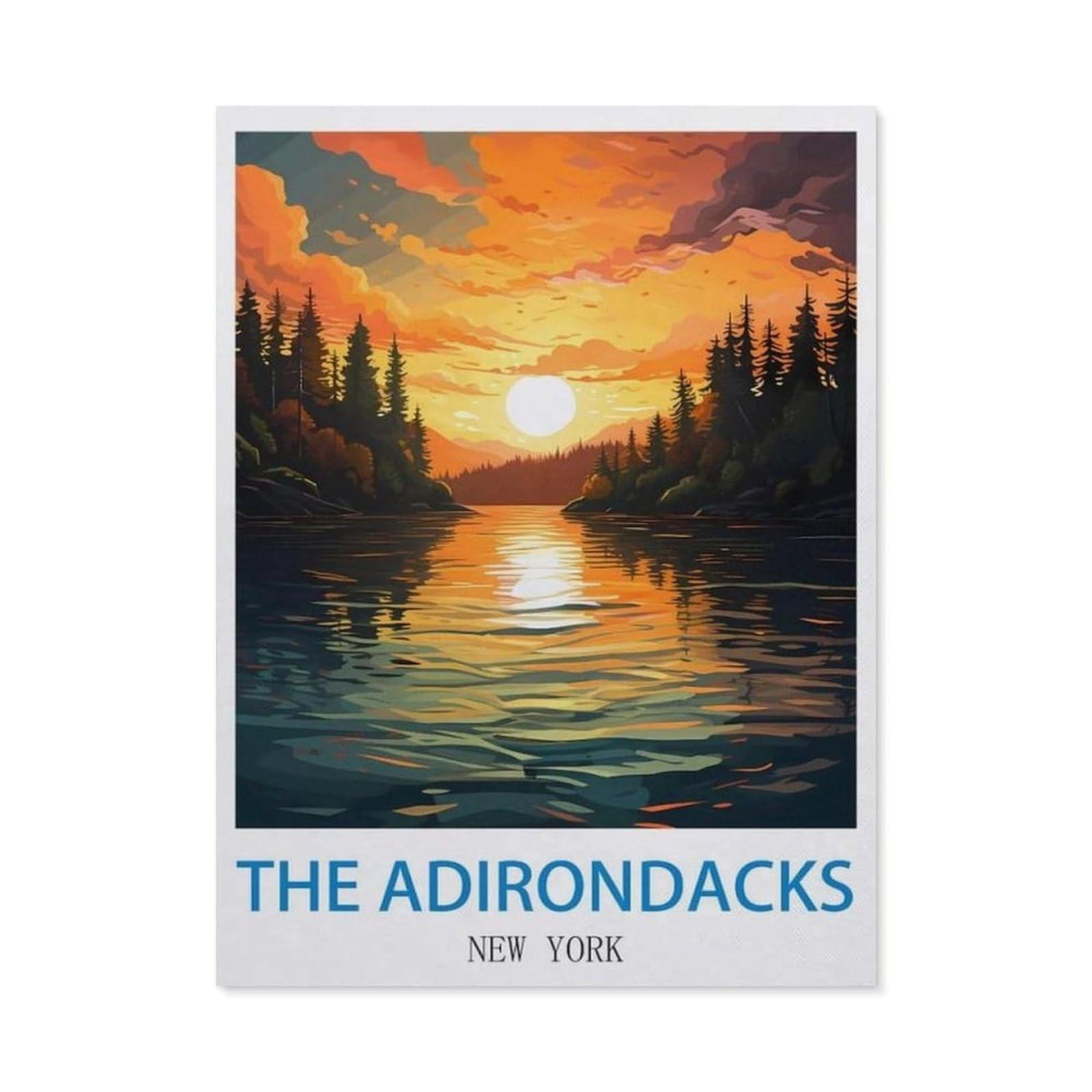 BEAYODKP The Adirondacks New York，5D DIY Diamond Painting Full Round Drill Diamond Embroidery Cross Stitch Rhinestone Mosaic Paintings Art（50 x 60 cm/19.68 x 23.62 inches）-CK36