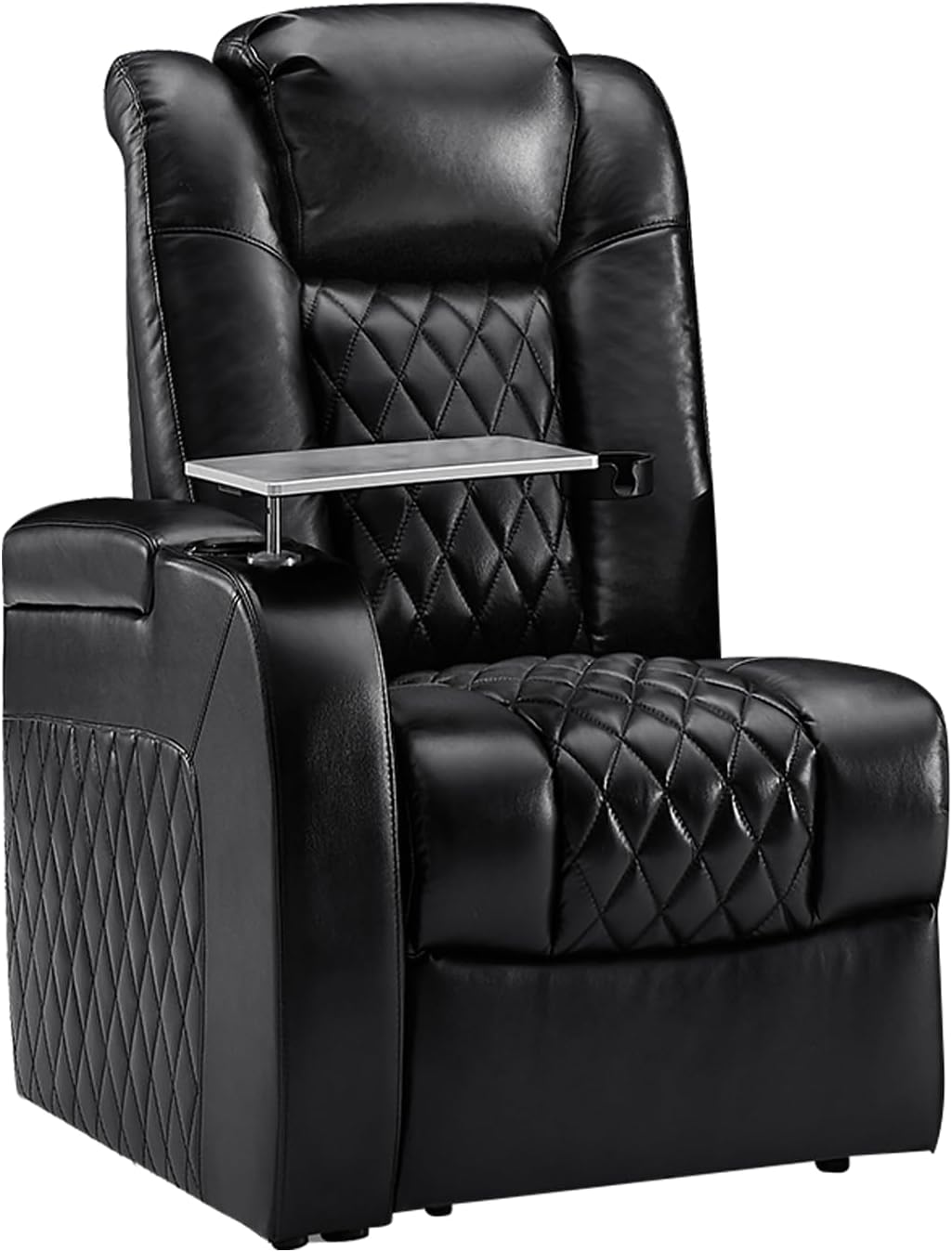 Weilianda Home Theater Seating Top Grain Leather Recliner Chair Dual Power Movie Gaming Sofa Electric Headrest with Tray Table Type-C USB Charge Cup Holders Left-Hand Chair