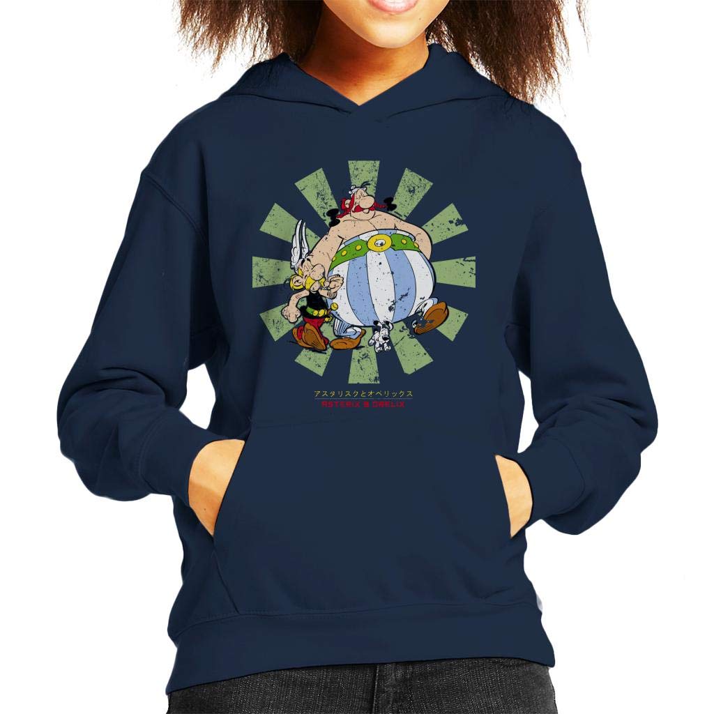 Cloud City 7 Asterix and Obelix Retro Japanese Kid's Hooded Sweatshirt Navy Blue