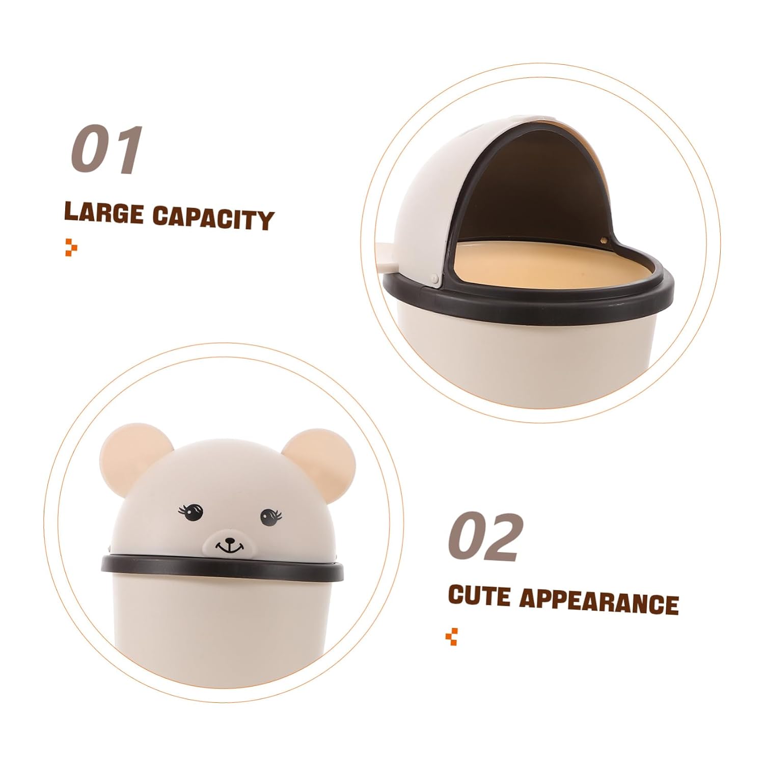 Cute Bear Shaped Swing Lid Trash Can 10L Large Capacity Plastic Wastebasket for Kitchen Bathroom Bedroom and Office Kawaii Design for Boys and Girls and Girls Room Decor