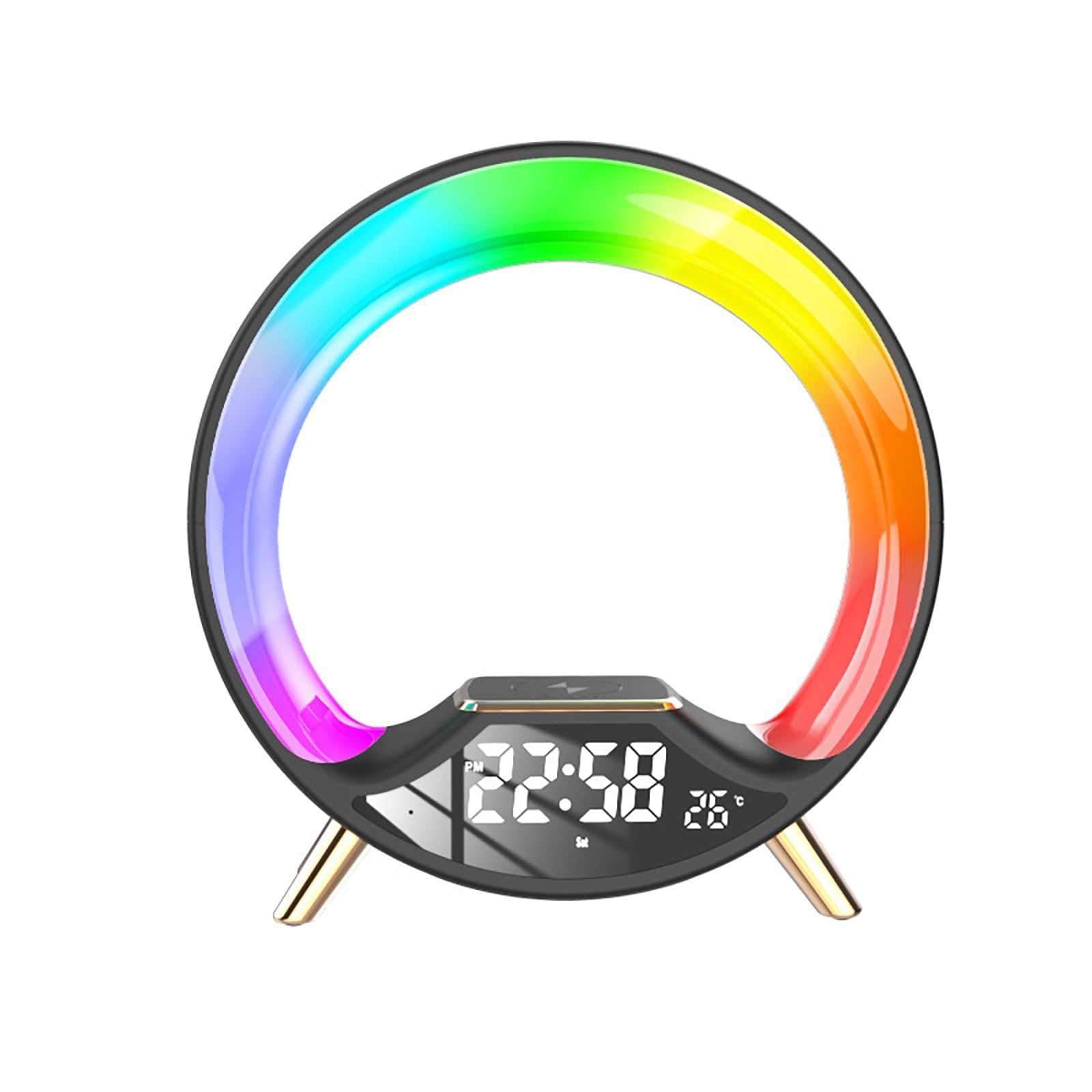 Sveglia Simulazione Alba con Ricarica Wireless 15W & Altoparlante Bluetooth, Luce Atmosferica RGB, Aiuto Al Sonno, Orologio Digitale per Camera Da Letto, Sala Gaming (3 Colori)(Black)