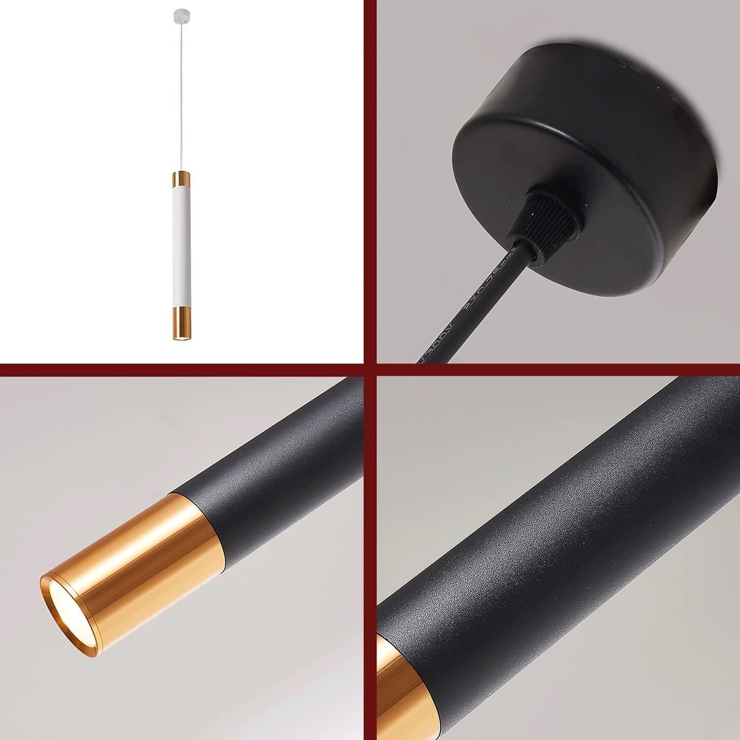 Lampada a sospensione lineare moderna e minimalista, lampada a cilindrica a tubo sopra il bar, lampadario lungo industriale for bagno, cucina, isola, sala da pranzo(Black-White light,55cm)