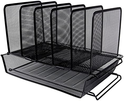 EASEPRES Metal Mesh Desk File Organizer with 5 Slot Step Sorter and 1 Tier Stackable Letter Trays