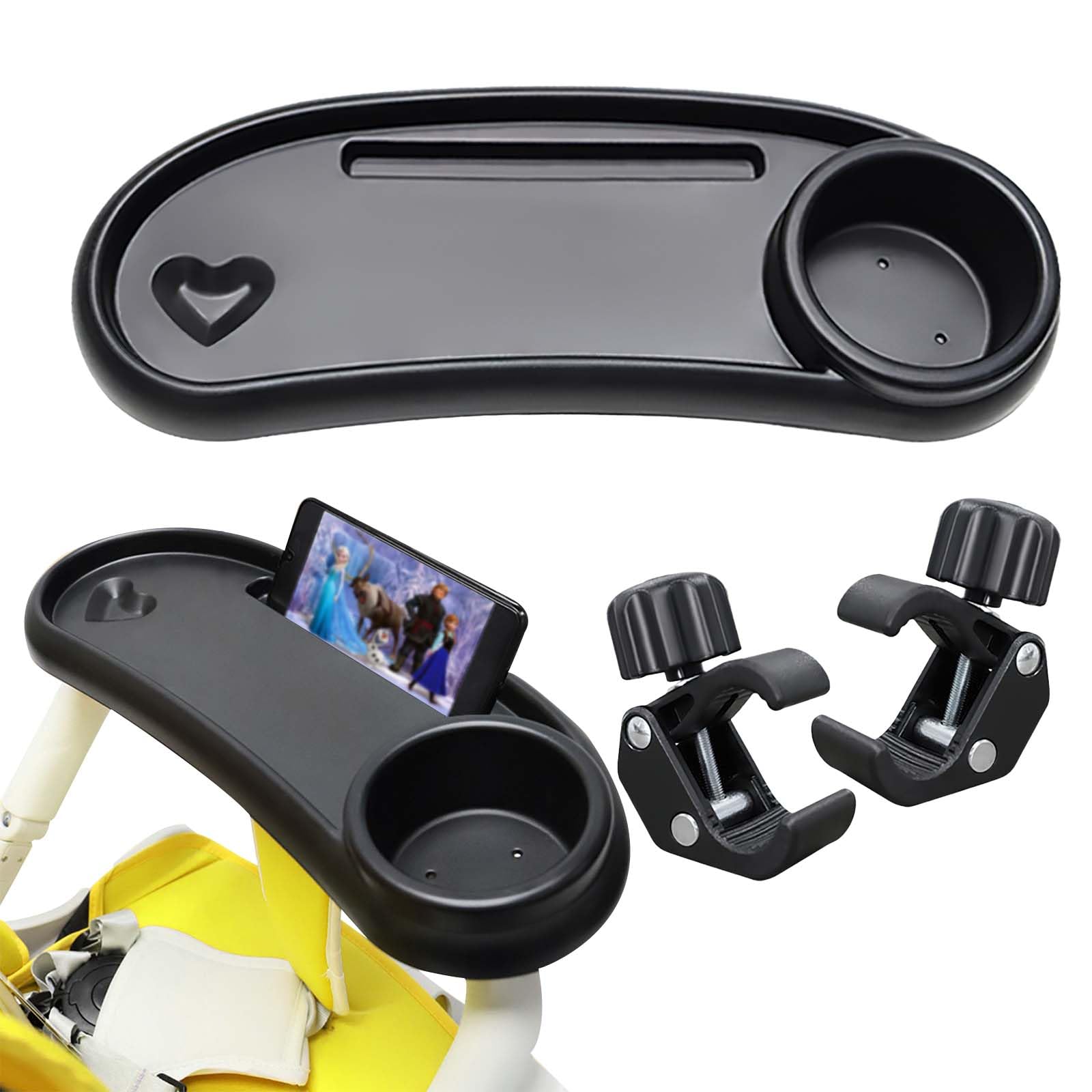 Vassoio Universale per Passeggino, badaren Vassoio Snack per Passeggino, 3 In 1 Girevole a 360 Gradi con Clip Regolabile Vassoio per Passeggino, Adatto Alla Maggior Parte Dei Passeggini con Braccioli
