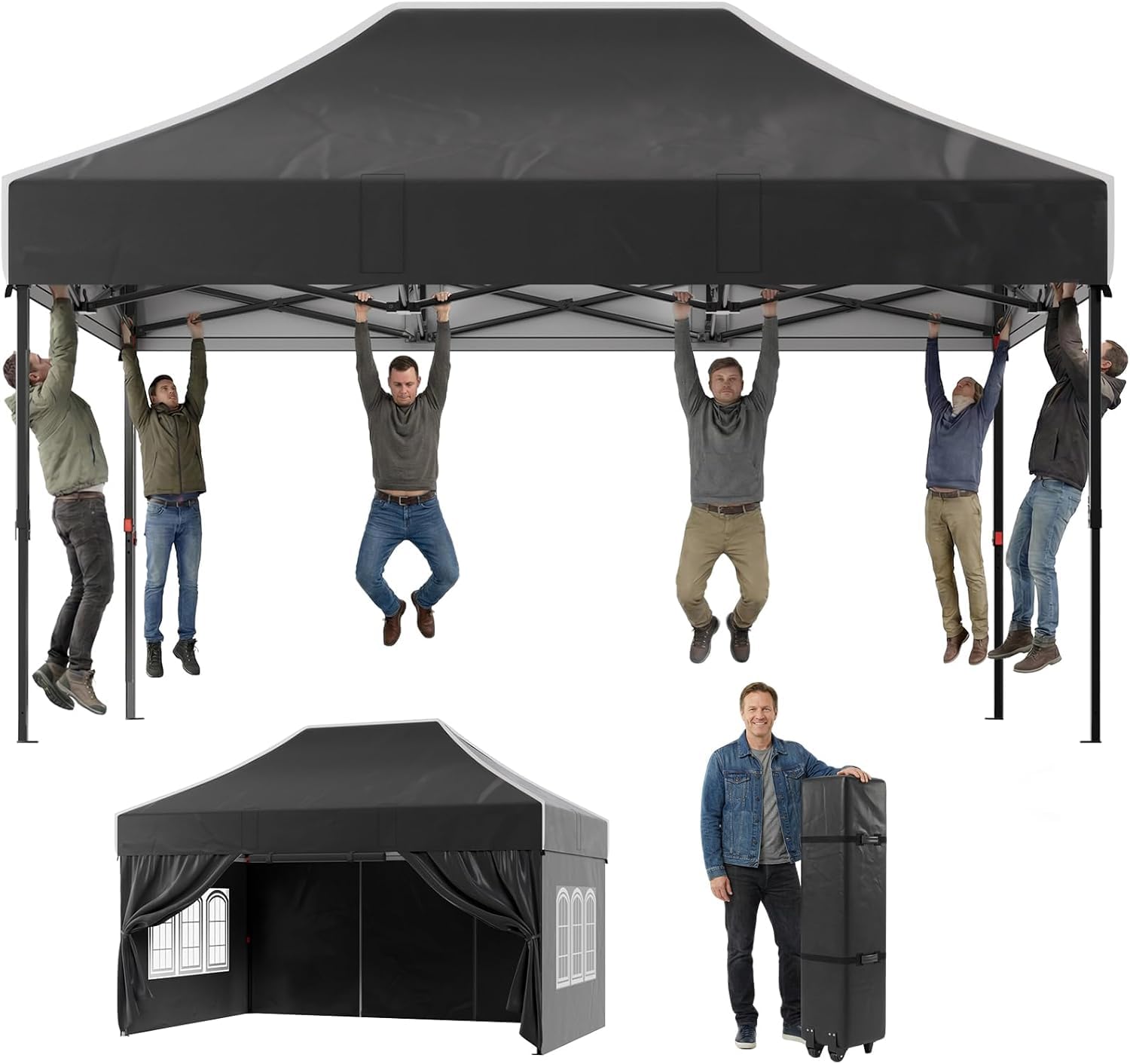 JUMMICO Tonnelle Pliante 3x4.5m avec Parois Latérales Toit Pointu pour Jardin Camping