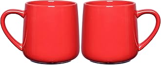 Glossy Ceramic Coffee Mugs Set of 2, Tea Cup for Office and Home, 18 oz, Suitable for Dishwasher and Microwave(Red, 2)