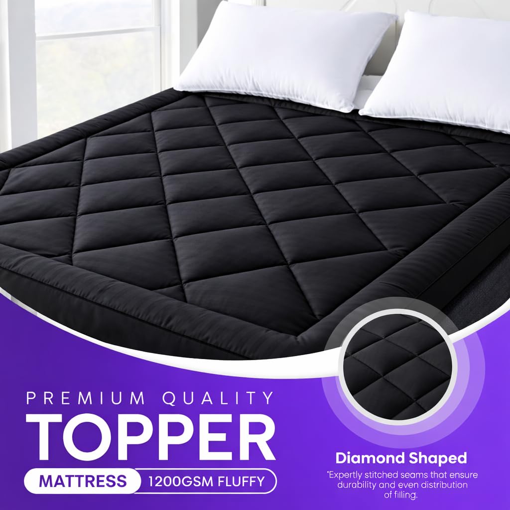 Linens World Mattress Topper Double Bed 10cm Thick, Quilted Super Soft Microfiber Topper, 1200GSM Anti-Allergy Fiber Fill, Washable with Strong Elastic Straps for Extra Comfort (137×190cm) — view 11